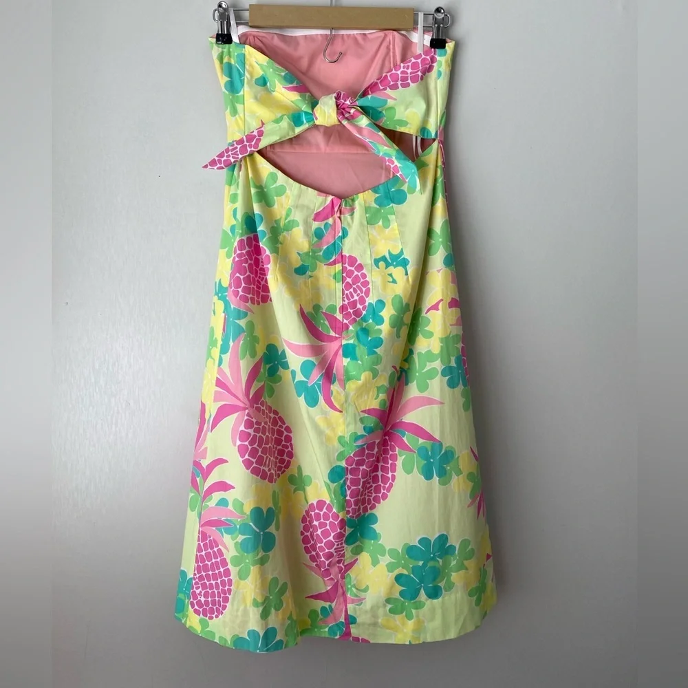 Vintage Lilly Pulitzer Pineapple Tropical Print Strapless Midi Dress 6 - Picture 4 of 8